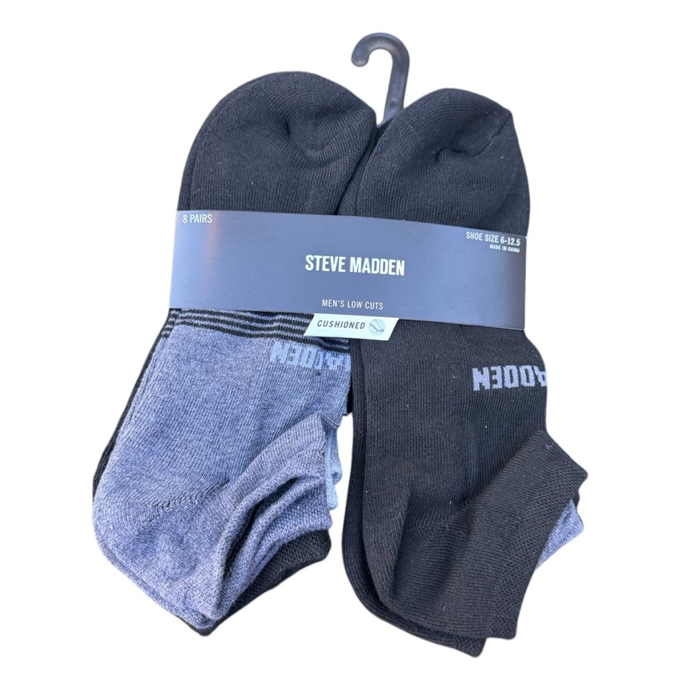 Steve Madden Men’s Low Cut Cushioned Gray Black Socks Pack Of 8 Pairs